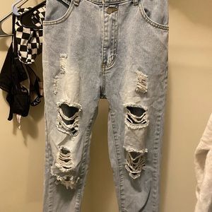 distressed XS blue mom jeans